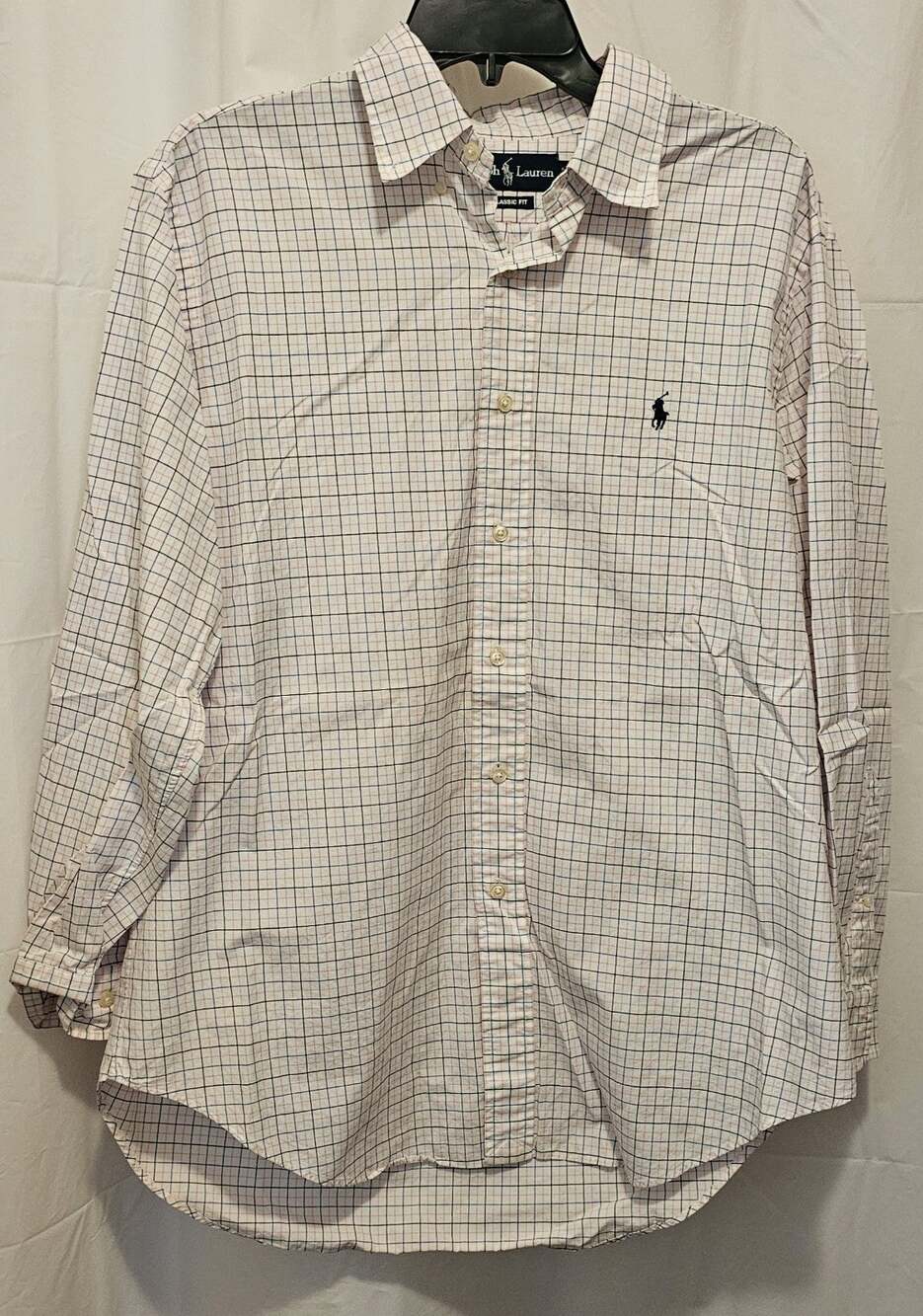 Ralph Lauren Mens Large Pink/Blue Checked Button Down Long Sleeve Shirt Sz L 32/